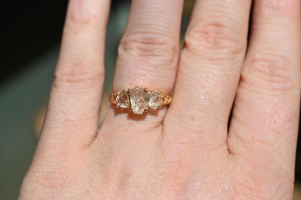 Solid 14k yellow gold engagement ring with Lake County diamond